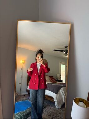 bishop + young Red Double-Breasted Blazer with Gold Buttons from Anthropologie